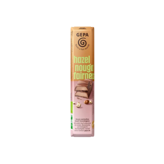 Barre de chocolat bio Gepa au nougat et aux noisettes