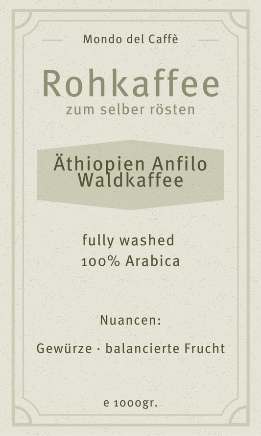 Raw Ethiopian coffee, Anfilo forest coffee, fully washed, organic