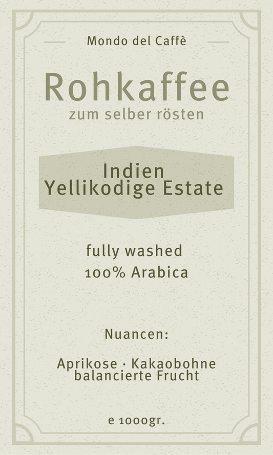 Rohkaffee Indien Yellikodige Estate Arabica Bio Demeter